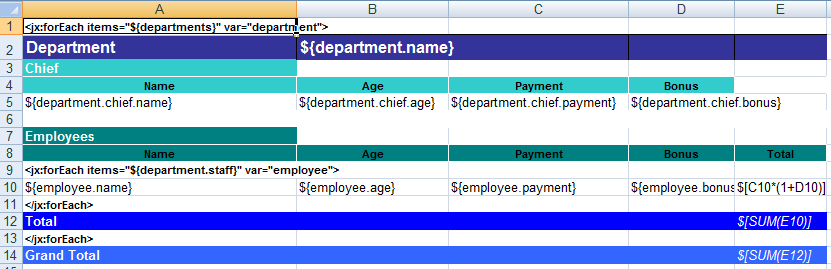 Screenshot of XLS template file