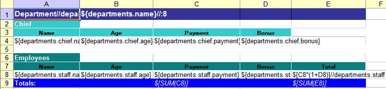 Screenshot of grouping XLS template file