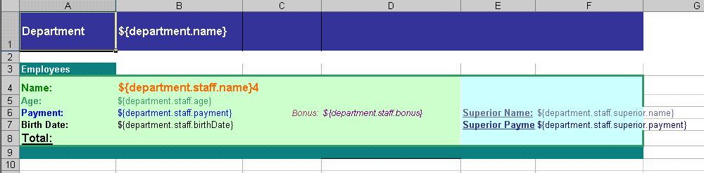 Screenshot of multiplelistrows XLS template file