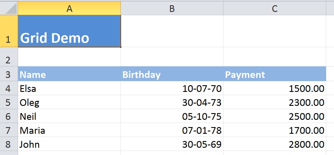 Grid output - Sheet1