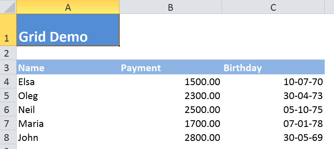 Grid output - Sheet2