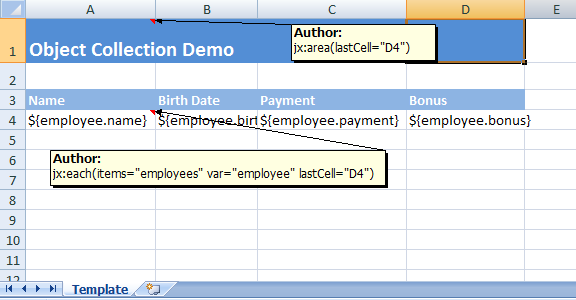 Object collection template