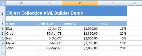 Object collection XML builder output