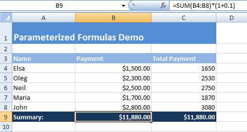 Formulas output